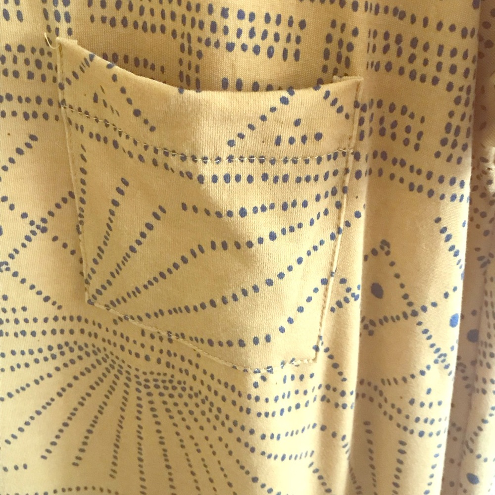 LulaRoe! Tan and blue printed Carly! With pocket!